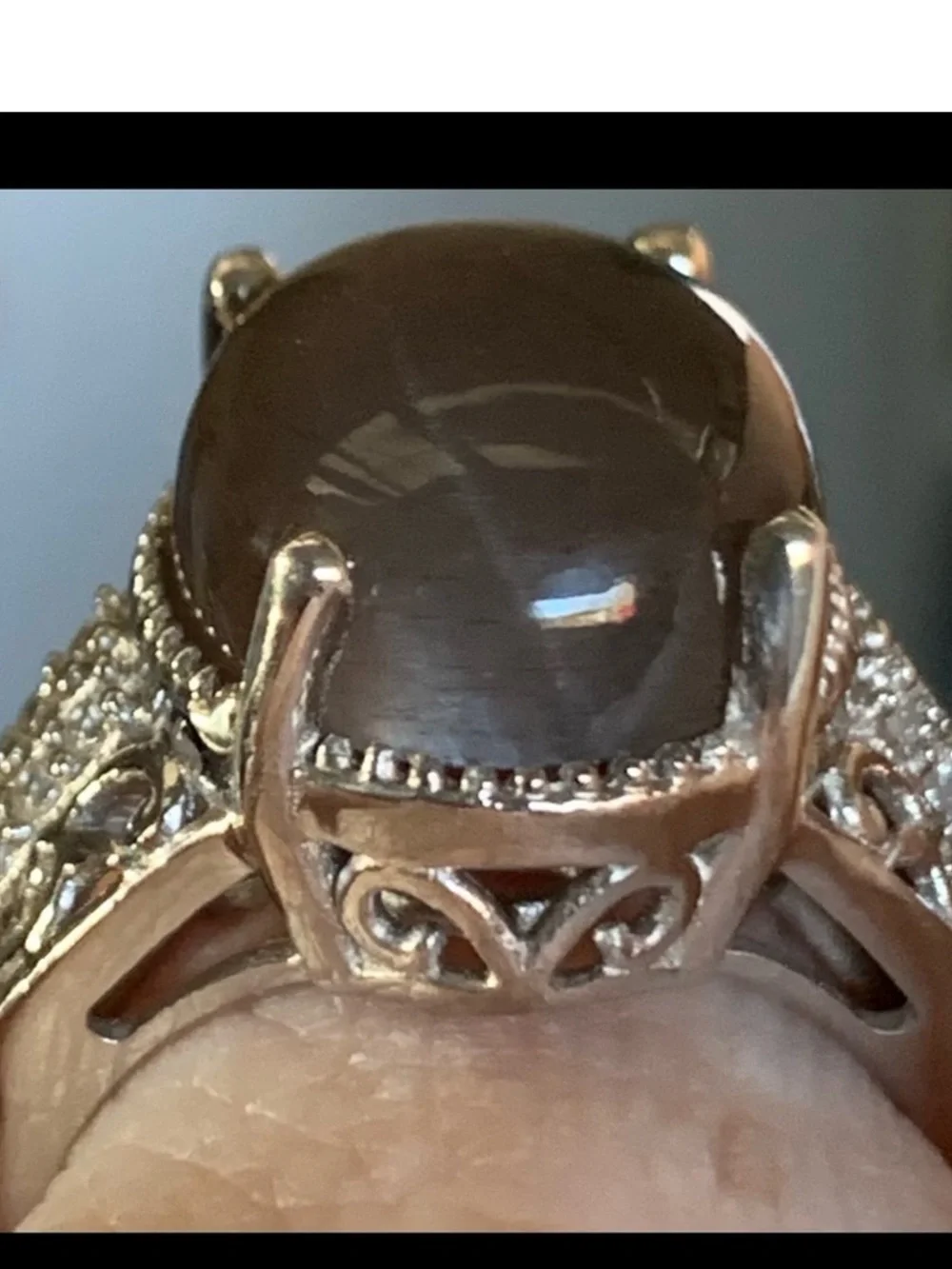 Sterling Silver Djoy Golden Sheen Moonstone Cats Eye Ring sz6